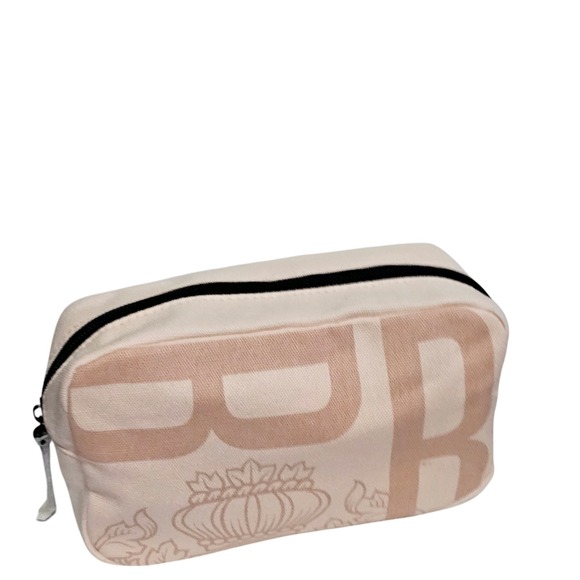 Bobbi Brown Pink Canvas Zippered Cosmetic Makeup Bag Case Black Logo New - Picture 2 of 11
